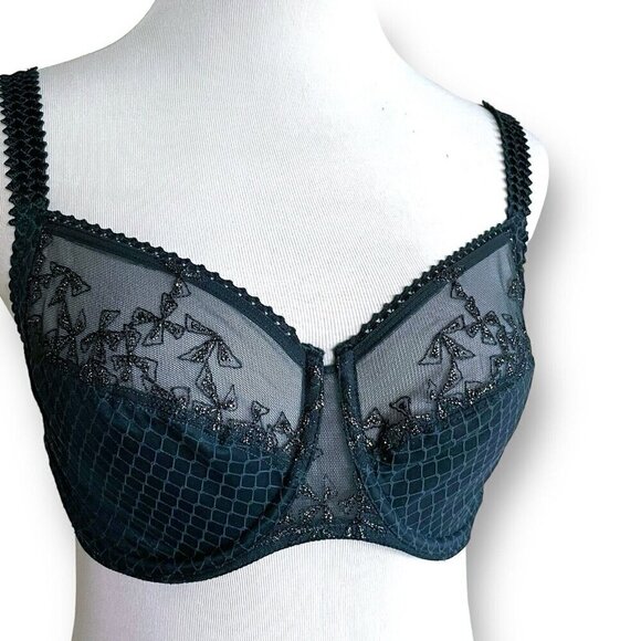 Chantelle 40B Bra Peacock Dark Teal Full Cup Underwire C13A10 Embroidered Tulle - Picture 2 of 7